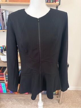 CAbi Crisscross Black Peplum Zip-Front Women's Jacket